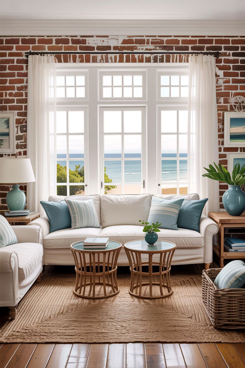 Coastal Brick Living Room - 30 exposed brick living room ideas