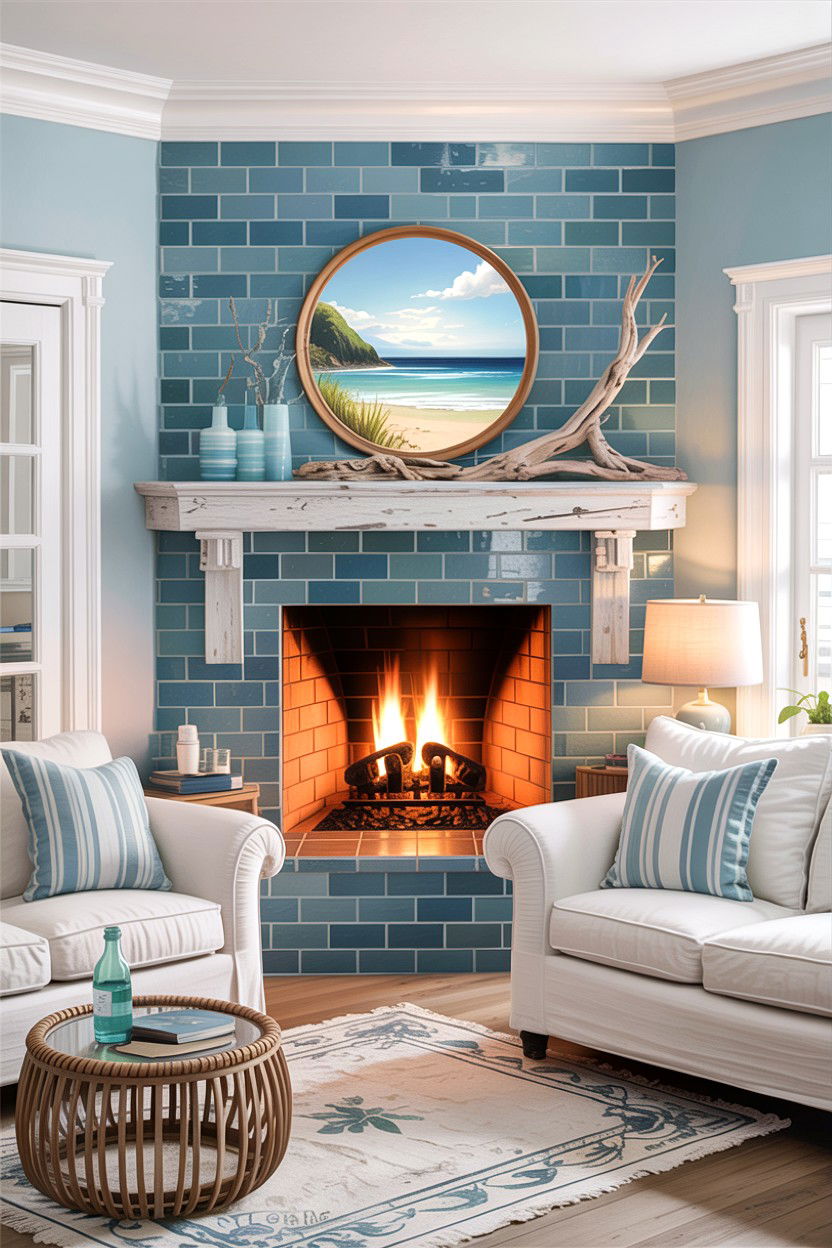 Coastal Corner Fireplace - 30 living room corner fireplace ideas