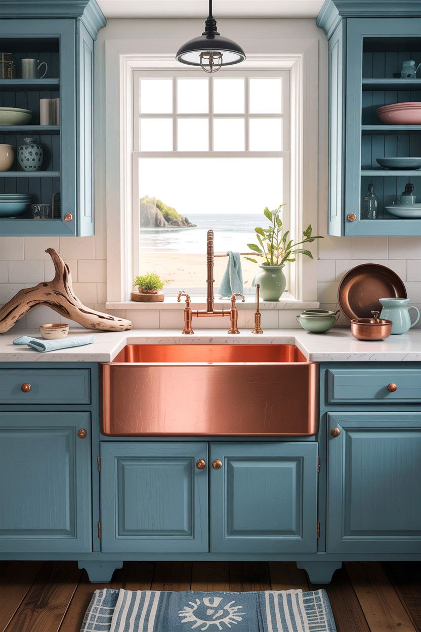 Coastal Kitchen Copper Sink - 30 copper sink ideas