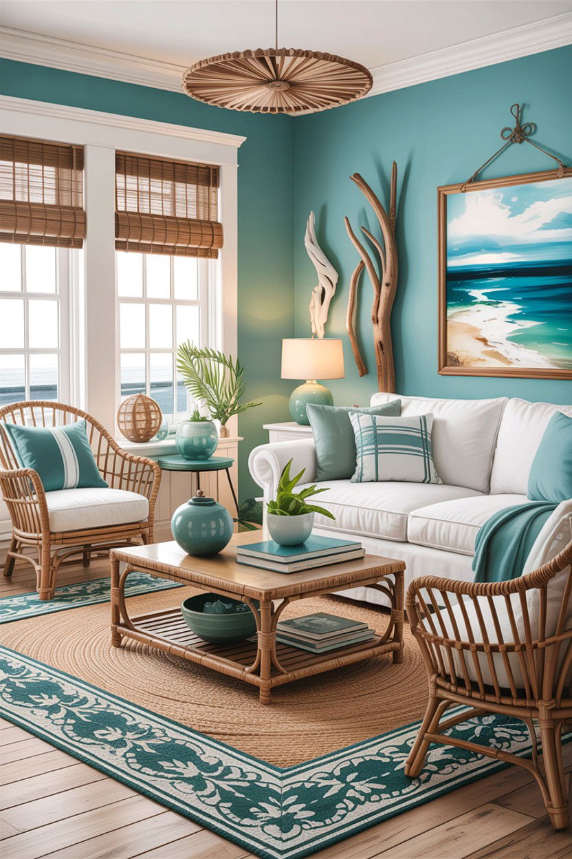 Coastal Teal Living Room - 30 teal living room design ideas