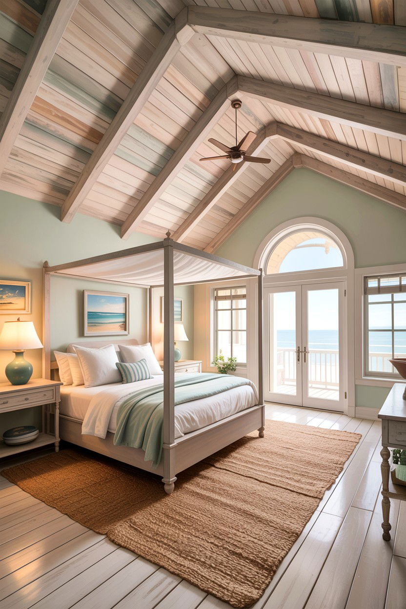 Coastal Vaulted Ceiling Bedroom - 30 bedroom vaulted ceiling ideas