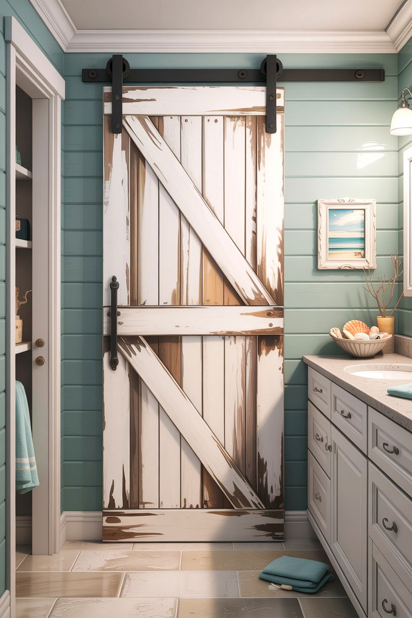 Coastal barn door - 30 bathroom barn door ideas