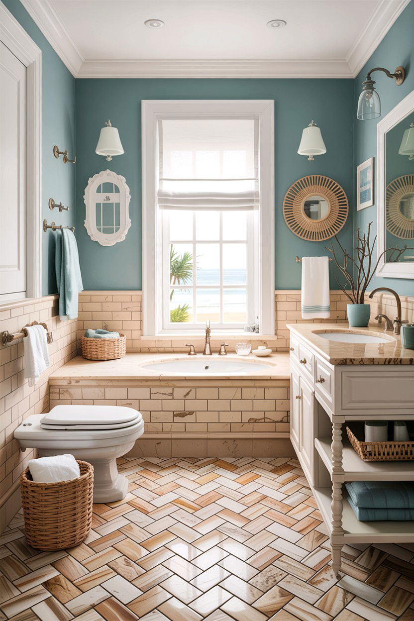 Coastal basketweave tile - 30 basketweave pattern bathroom ideas
