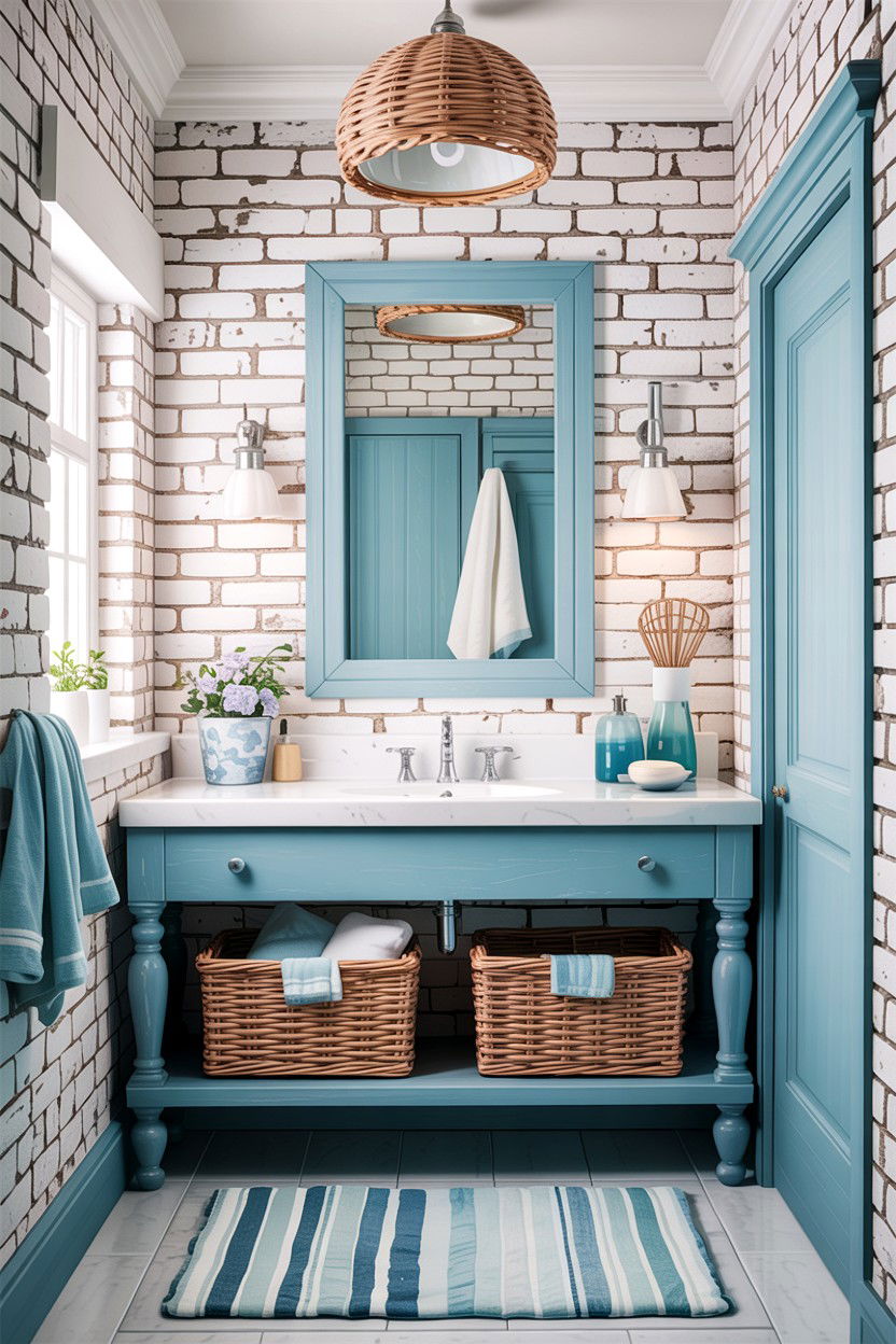 Coastal bathroom white brick - 30 exposed brick bathroom ideas