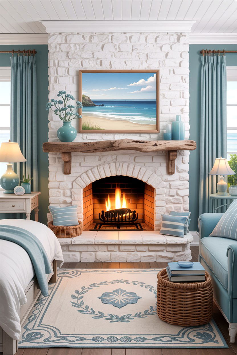 Coastal bedroom fireplace - 30 bedroom wood burning fireplace ideas