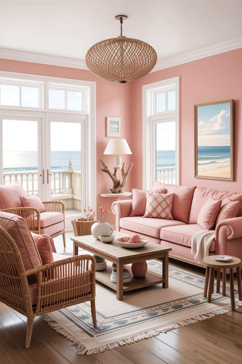 Coastal blush pink living room - 30 blush pink living room ideas