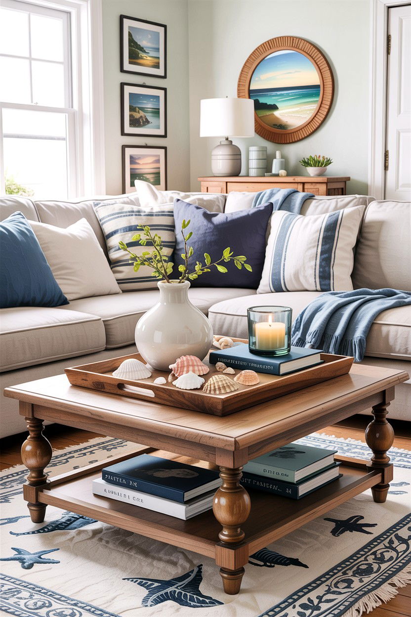Coastal coffee table decor - 30 cape cod living room ideas