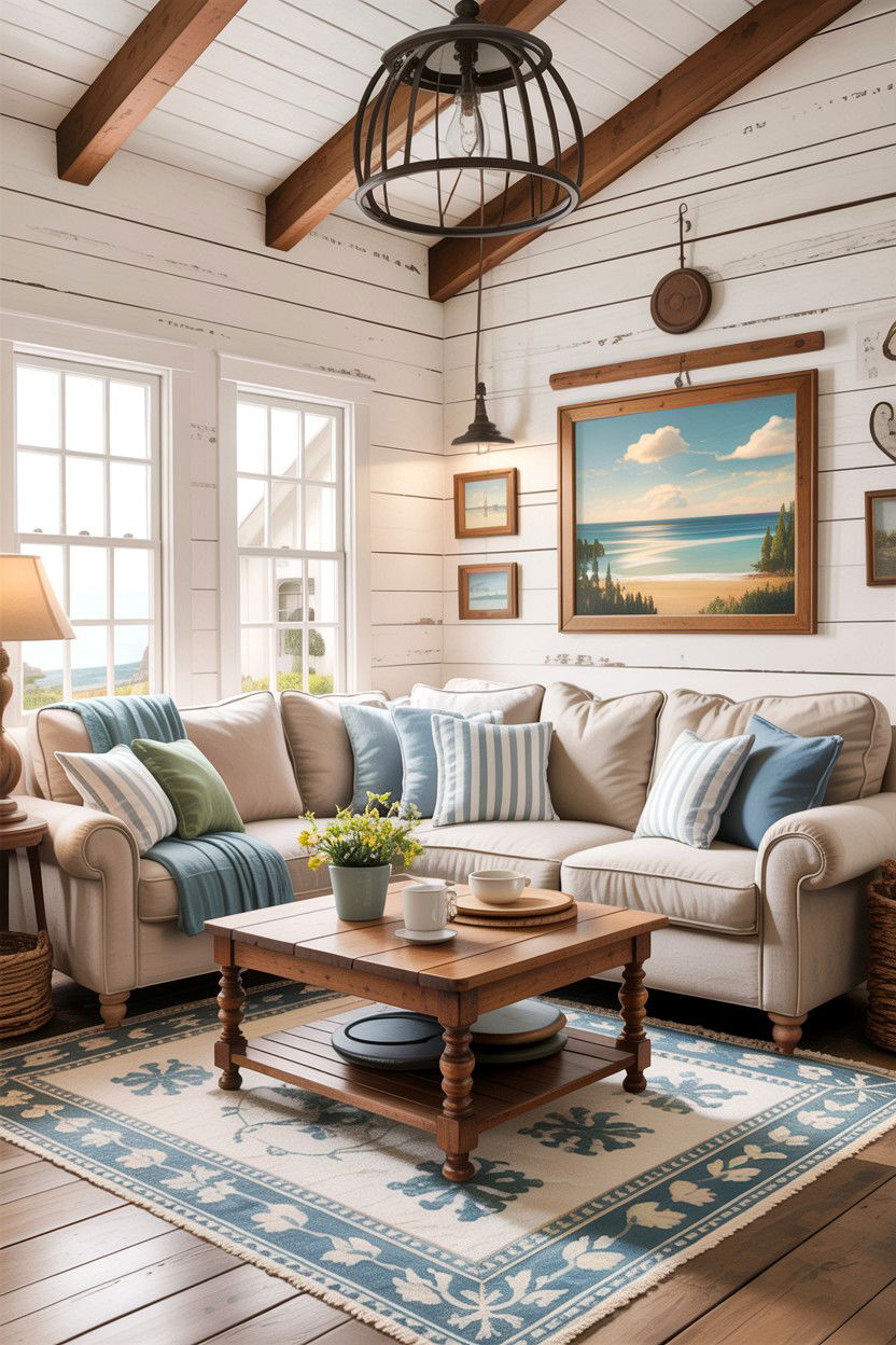 Coastal farmhouse living room - 30 hamptons living room ideas
