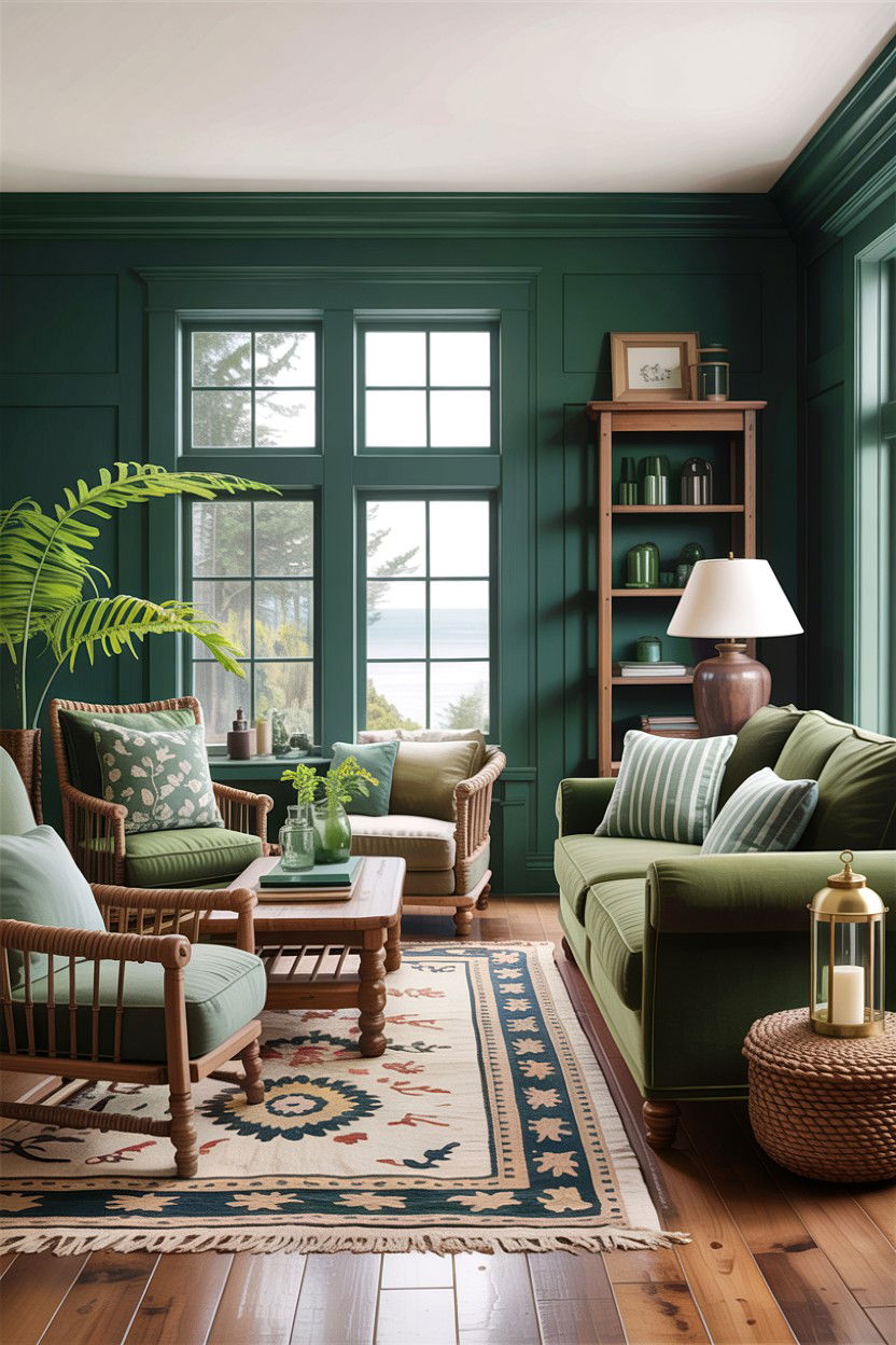 Coastal forest green style - 30 forest green living room ideas