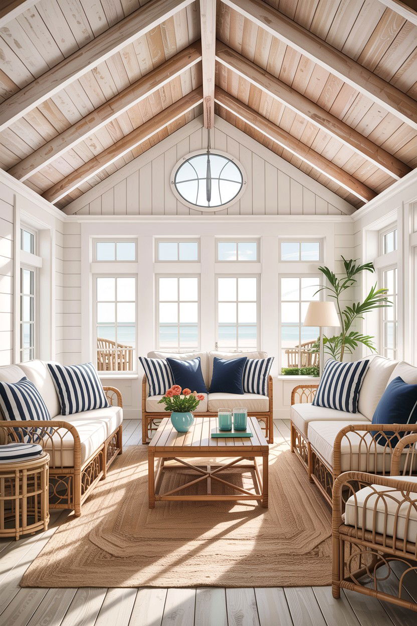 Coastal living room rafters - 30 living room exposed rafter ideas