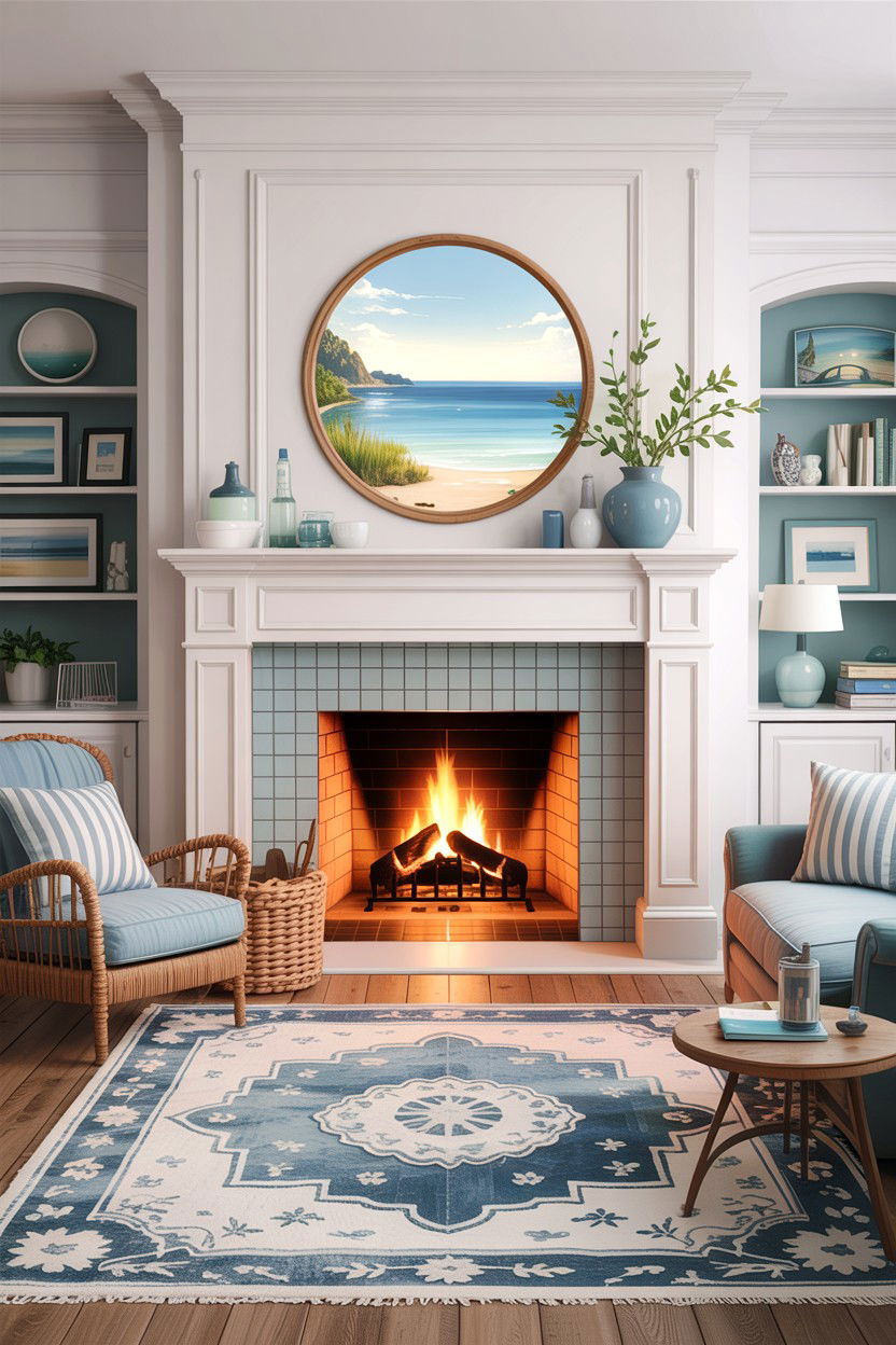 Coastal living room with fireplace - 30 coastal chic living room ideas