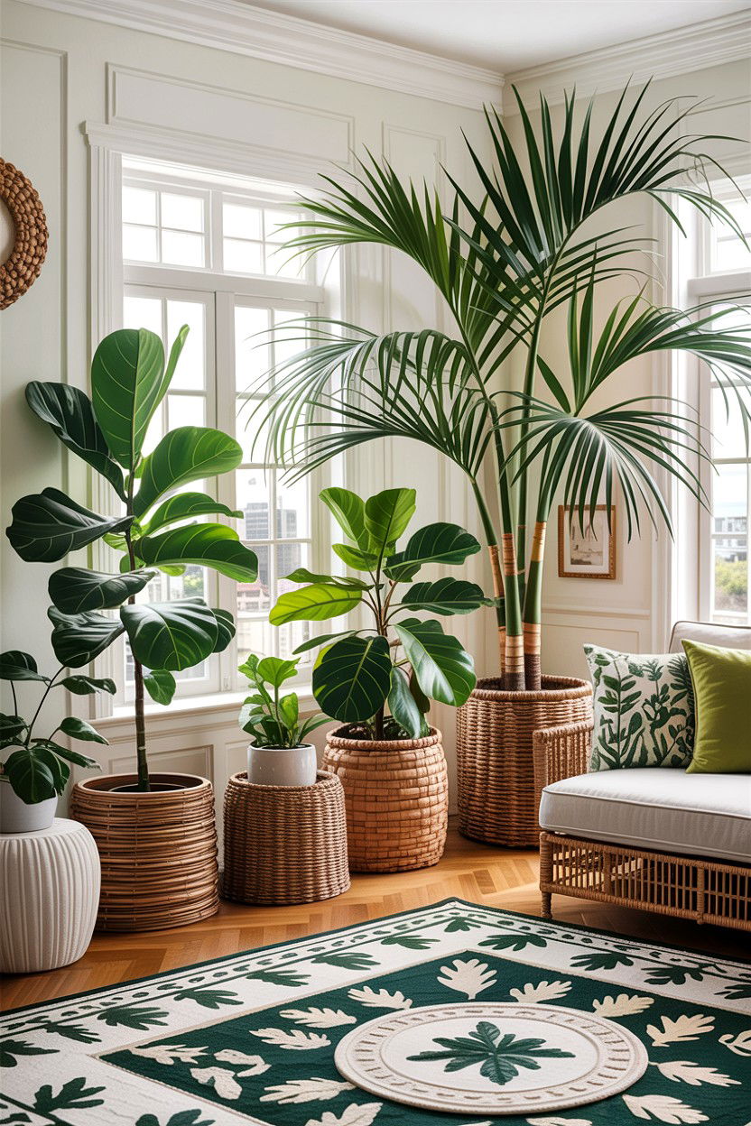 Coastal living room with indoor plants - 30 hamptons living room ideas