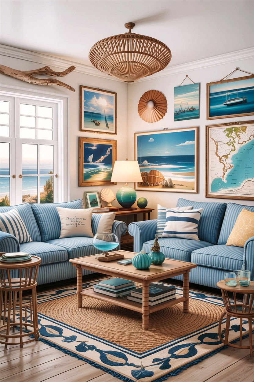 Coastal maximalist living room - 30 cluttercore living room ideas