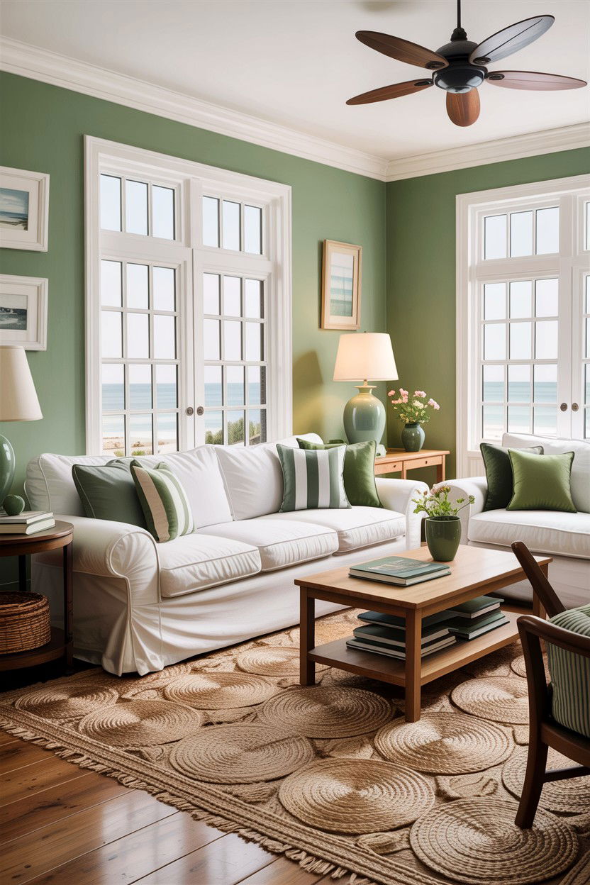 Coastal sage green living room - 30 sage and white living room ideas