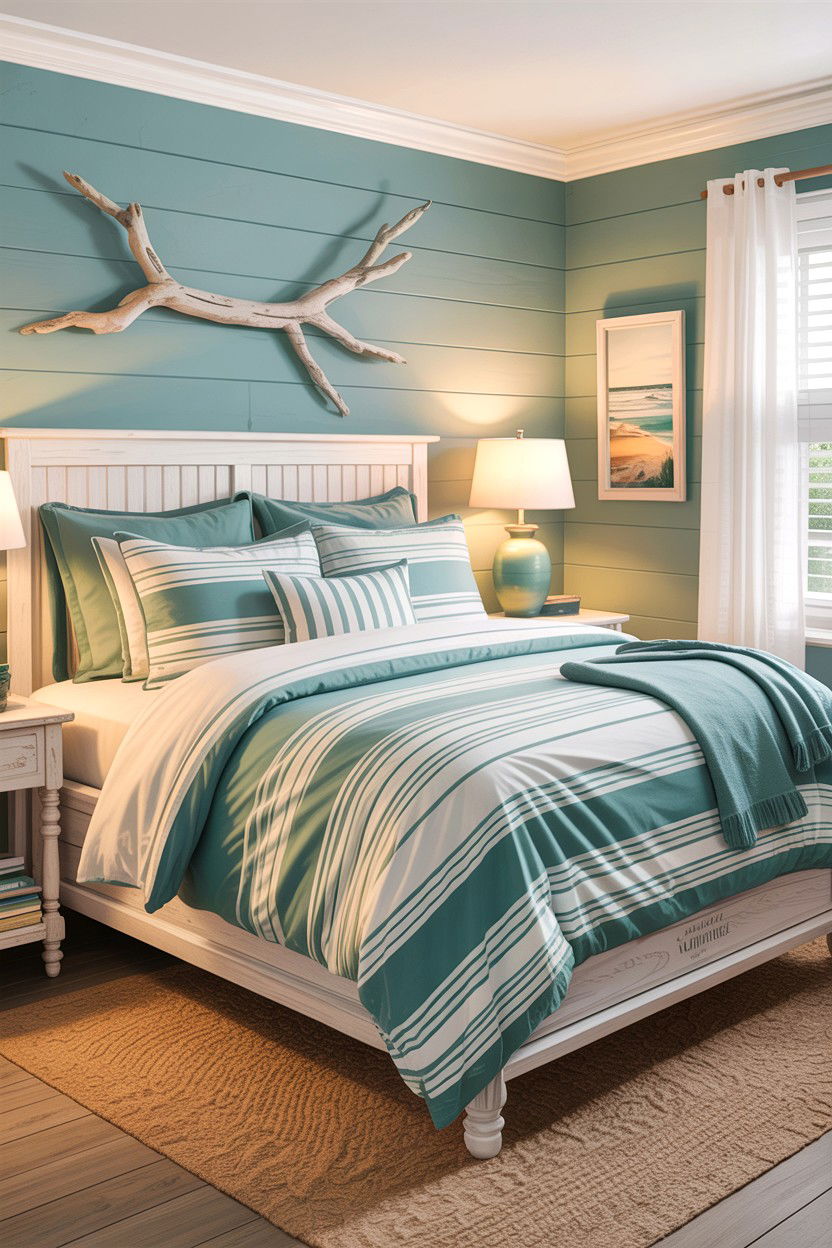 Coastal striped bedding set - 30 bedroom striped bedding ideas