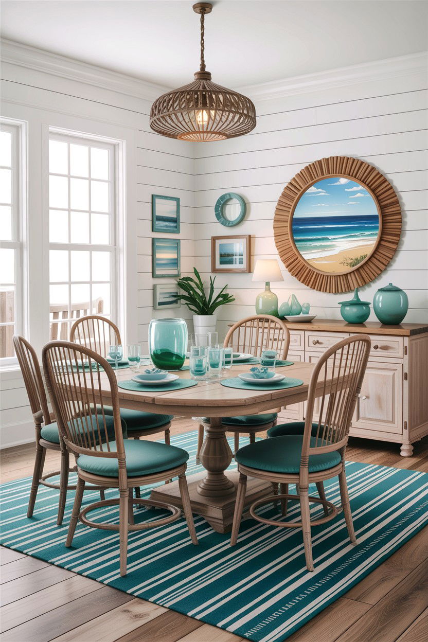 Coastal teal and white dining room - 30 teal and white dining room ideas