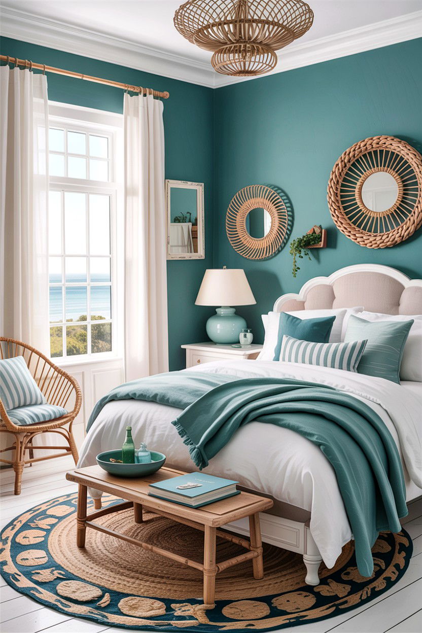 Coastal teal and white theme - 30 teal and white bedroom ideas