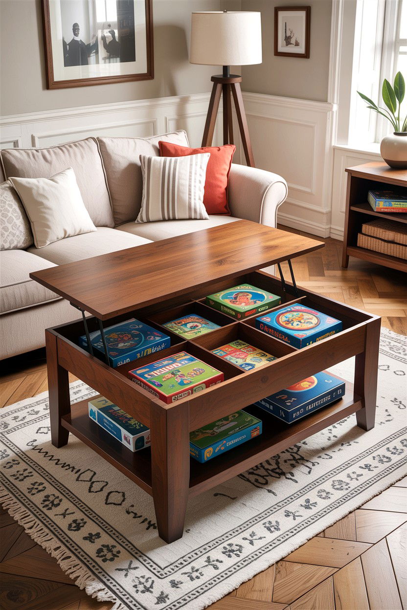 Coffee Table With Board Game Storage - 30 gaming living room ideas