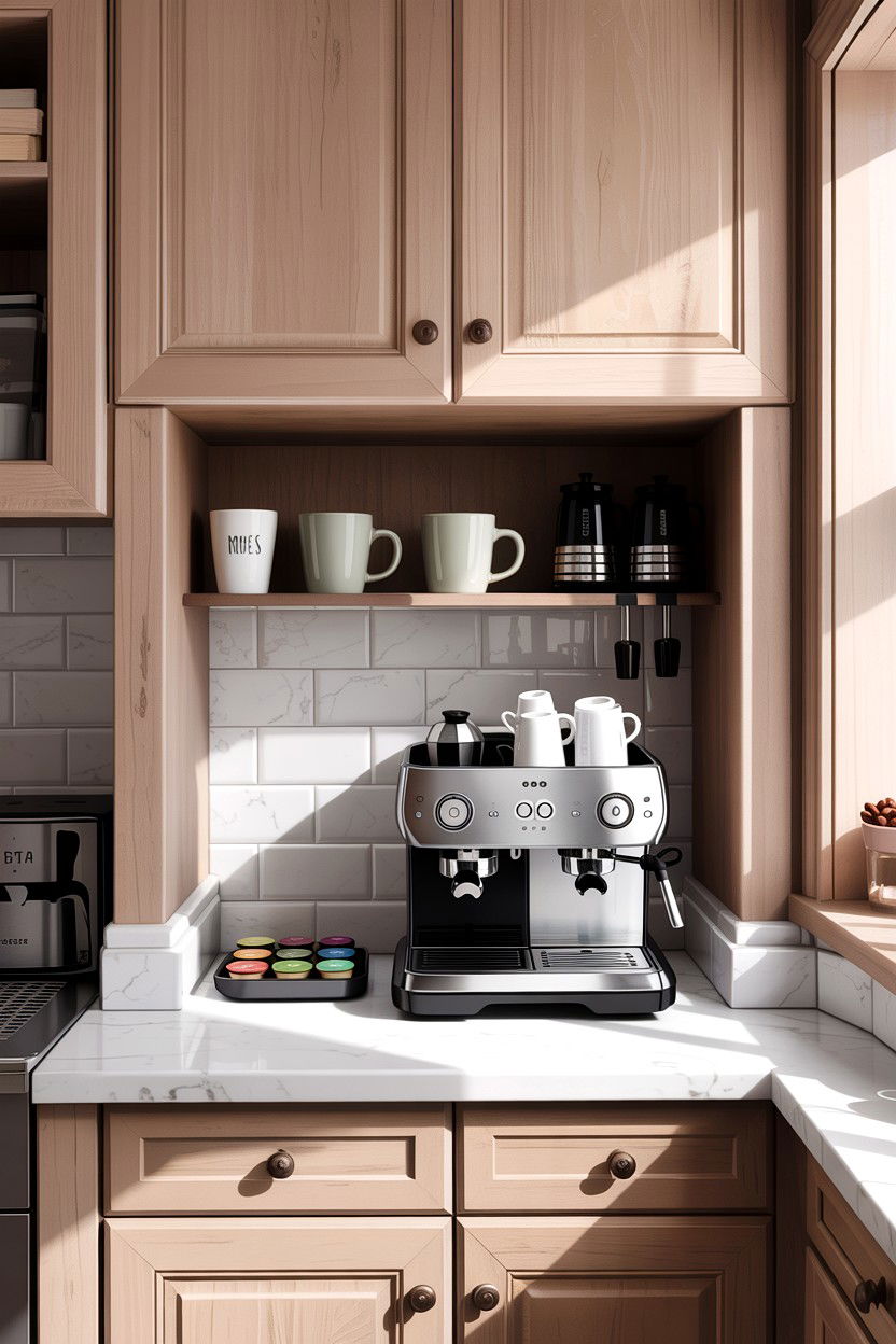 Coffee station nook - 30 small kitchen space storage ideas