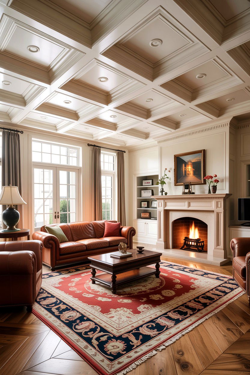 Coffered ceiling living room - 30 living room fifth wall ideas