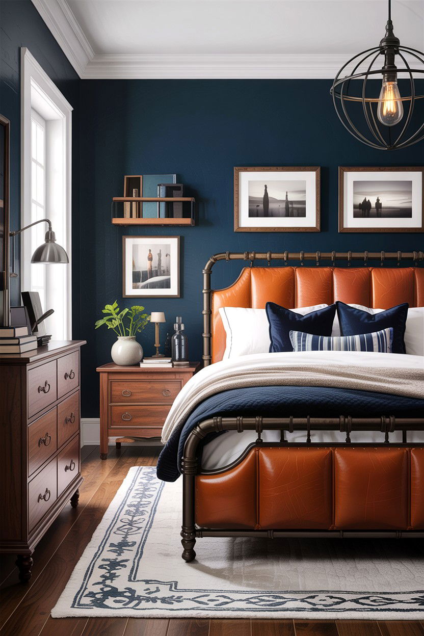 Cognac Leather Bed - 30 warm brown bedroom ideas