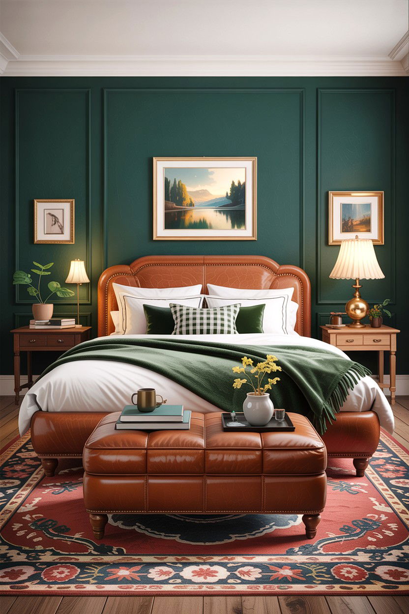 Cognac Leather Ottoman - 30 leather bedroom ideas