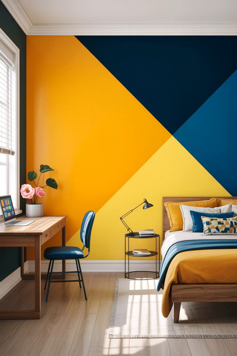 Color Block Geometric Wall - 30 bedroom geometric wall designs