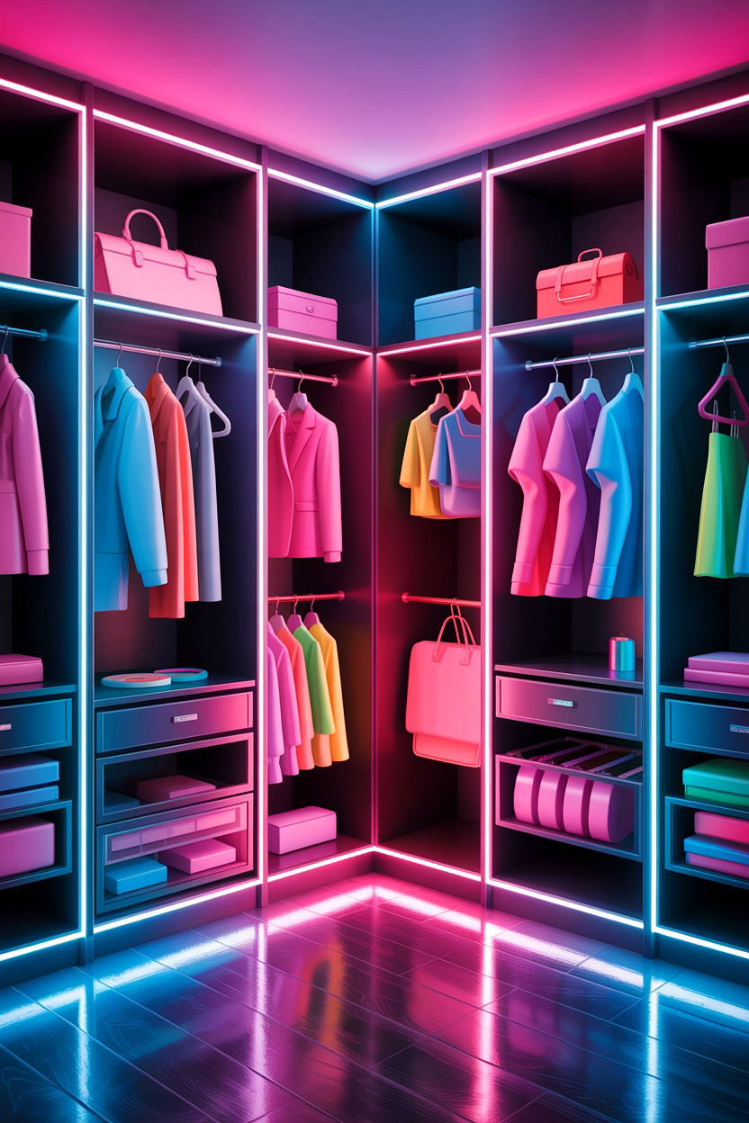 Colored LED closet lighting - 30 bedroom closet lighting ideas