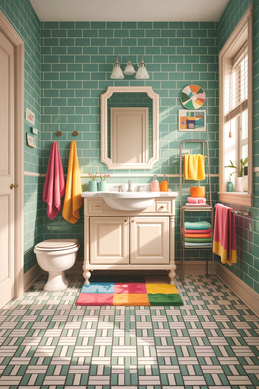Colorful Basketweave Tile Bathroom - 30 basketweave tile bathroom ideas