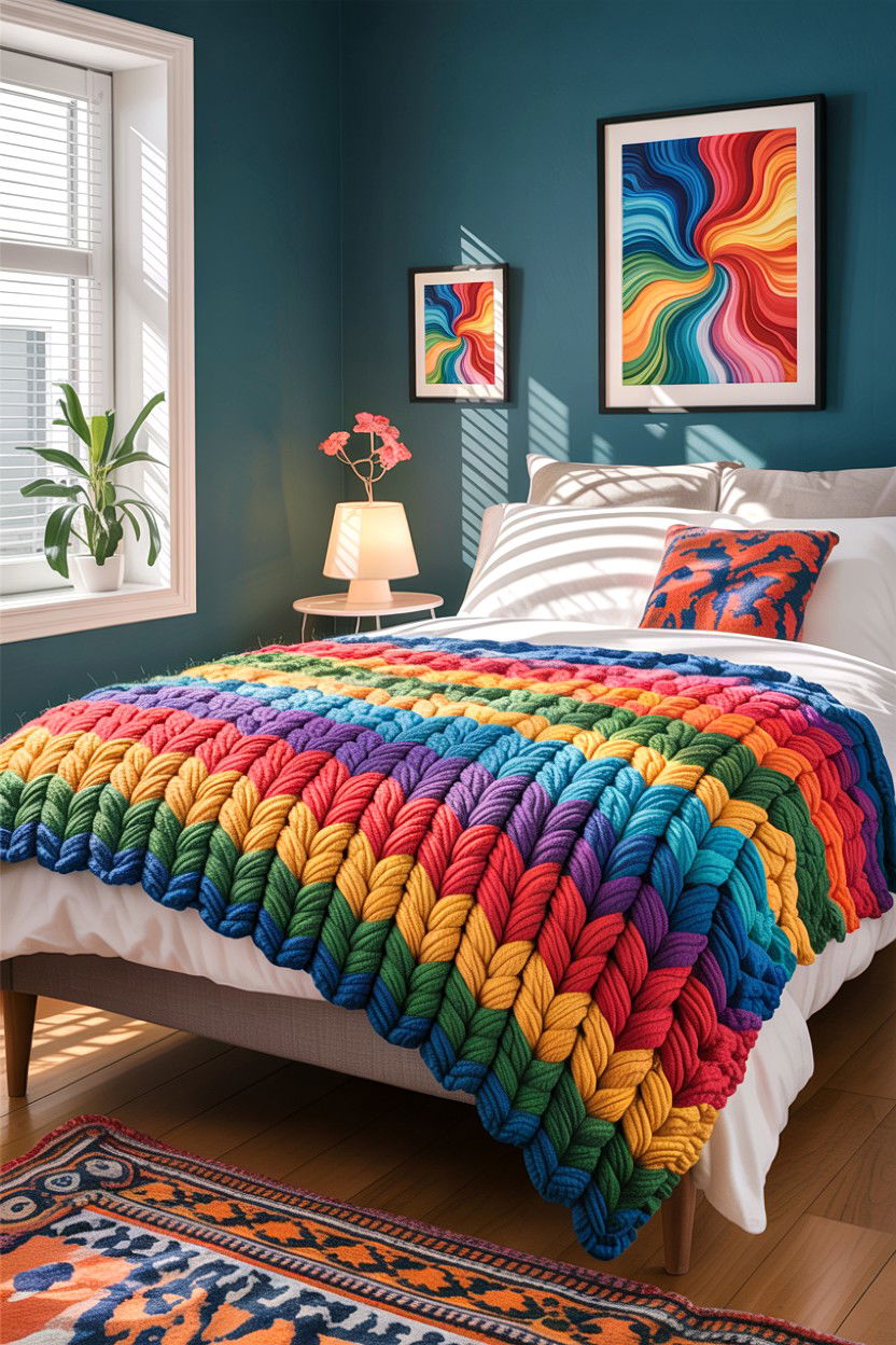 Colorful Knit Throw - 30 bedroom knit blankets
