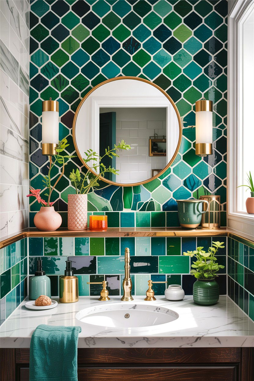 Colorful Tile Backsplash - 30 bathroom conversation starter ideas