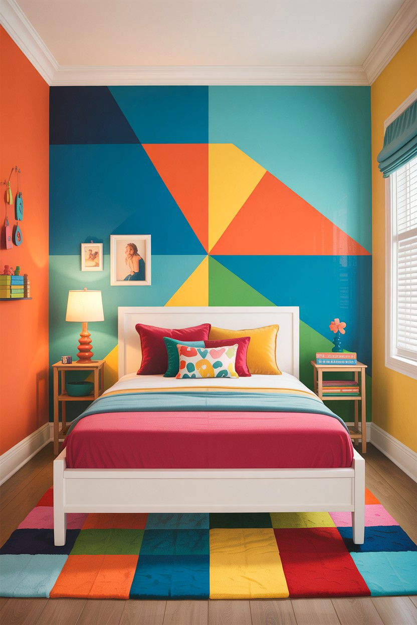 Colorful accent wall kids room - 30 kids bedroom ideas