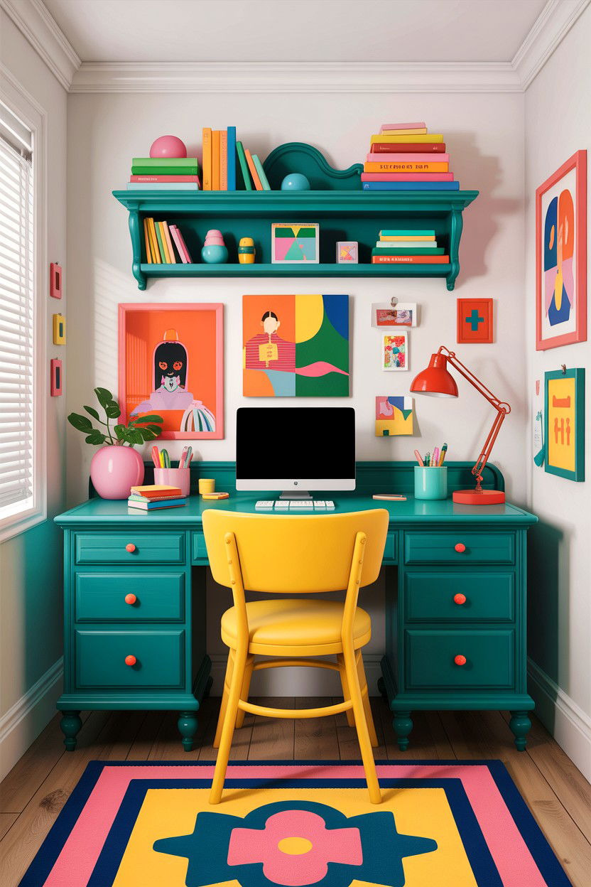 Colorful bedroom desk - 30 bedroom workspace ideas