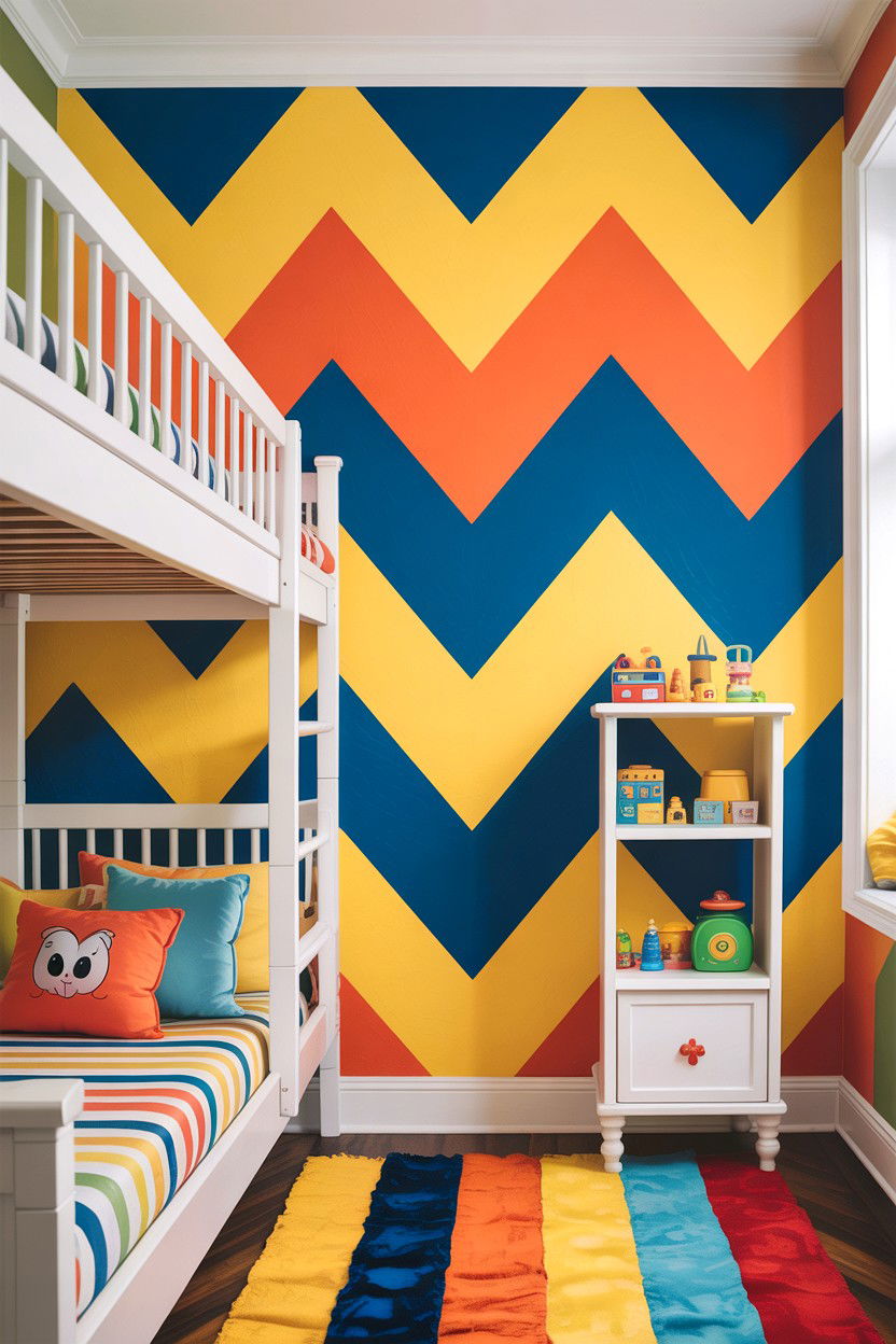 Colorful chevron kids wall - 30 bedroom chevron wall ideas