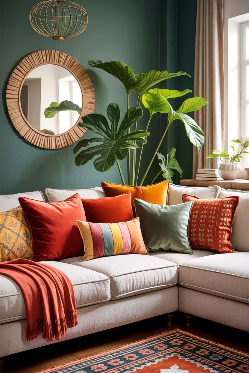 Colorful throw pillows - 30 instant living room ideas