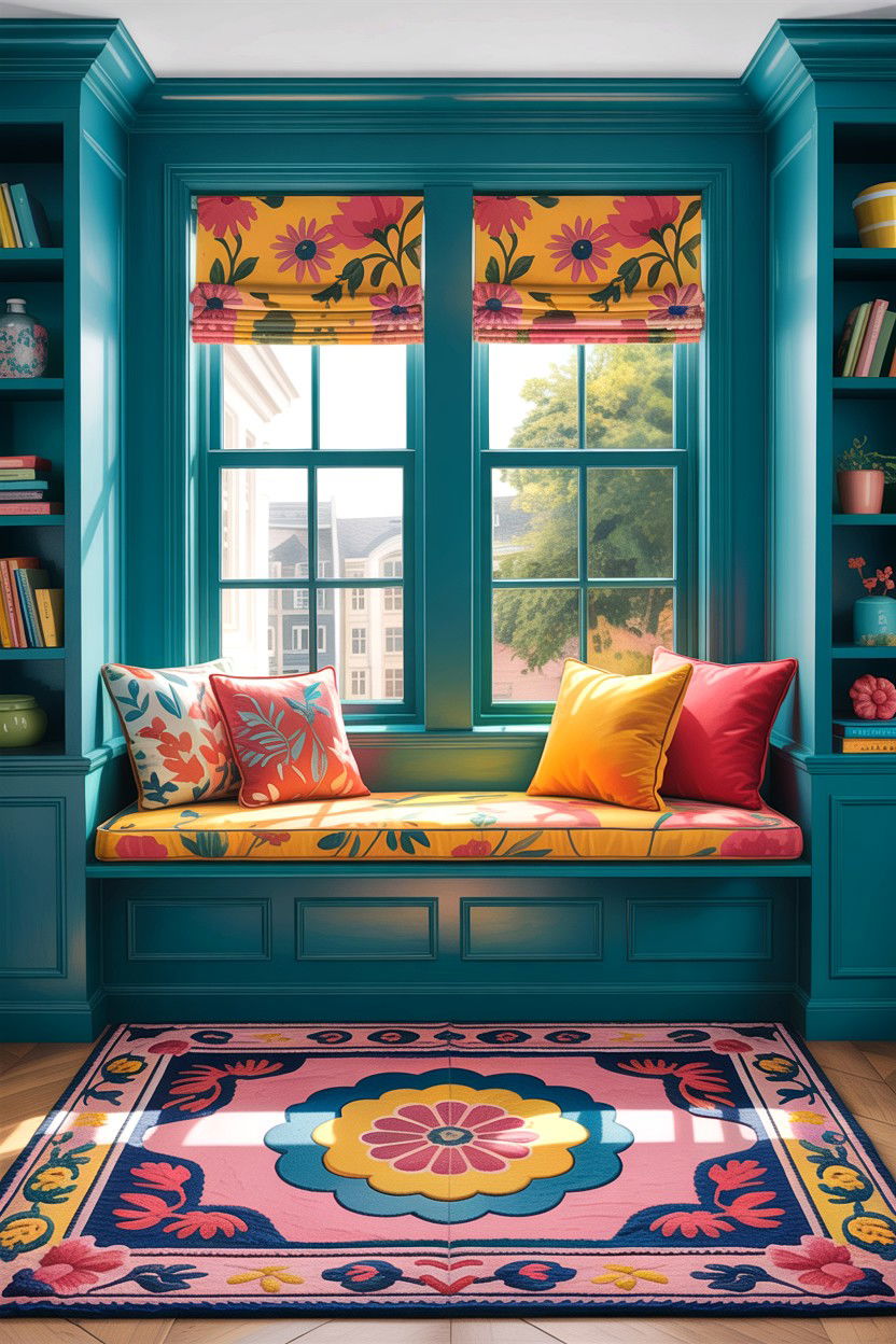 Colorful window seat - 30 bedroom window seat ideas