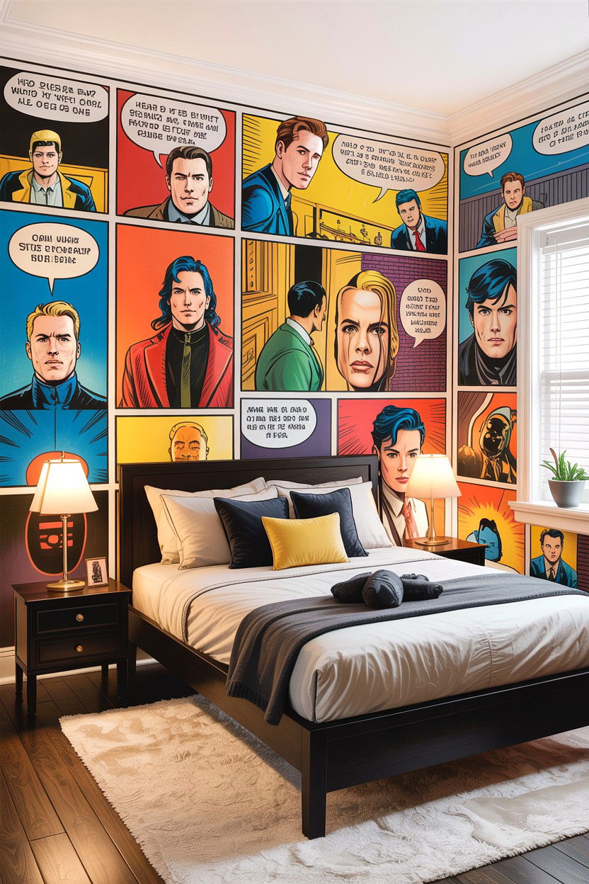 Comic book panel mural - 30 comic book bedroom ideas