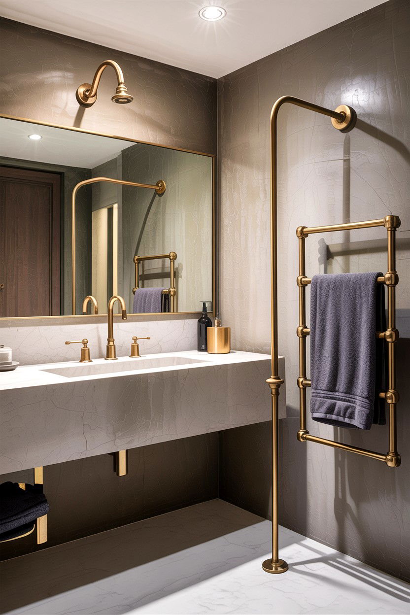 Concrete And Brass Fixtures - 30 concrete bathroom ideas