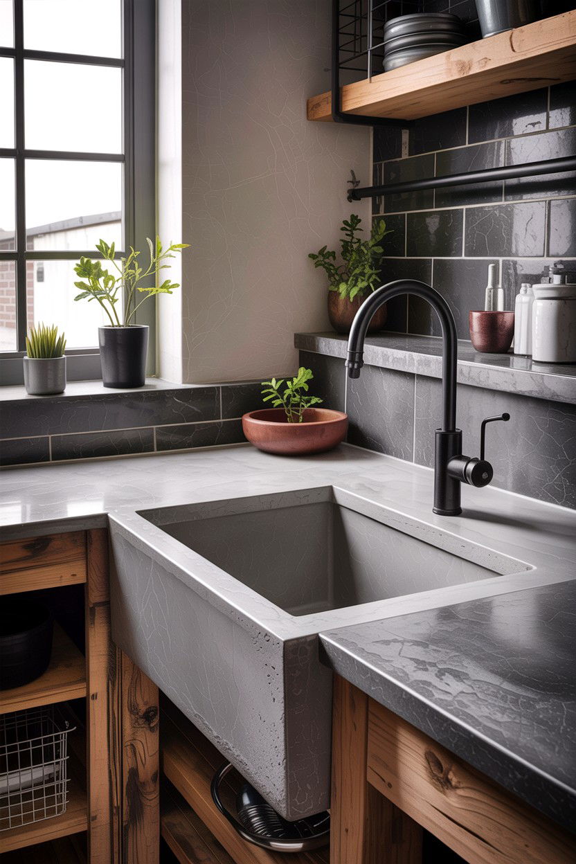 Concrete Apron Front Sink - 30 farmhouse sink bathroom ideas