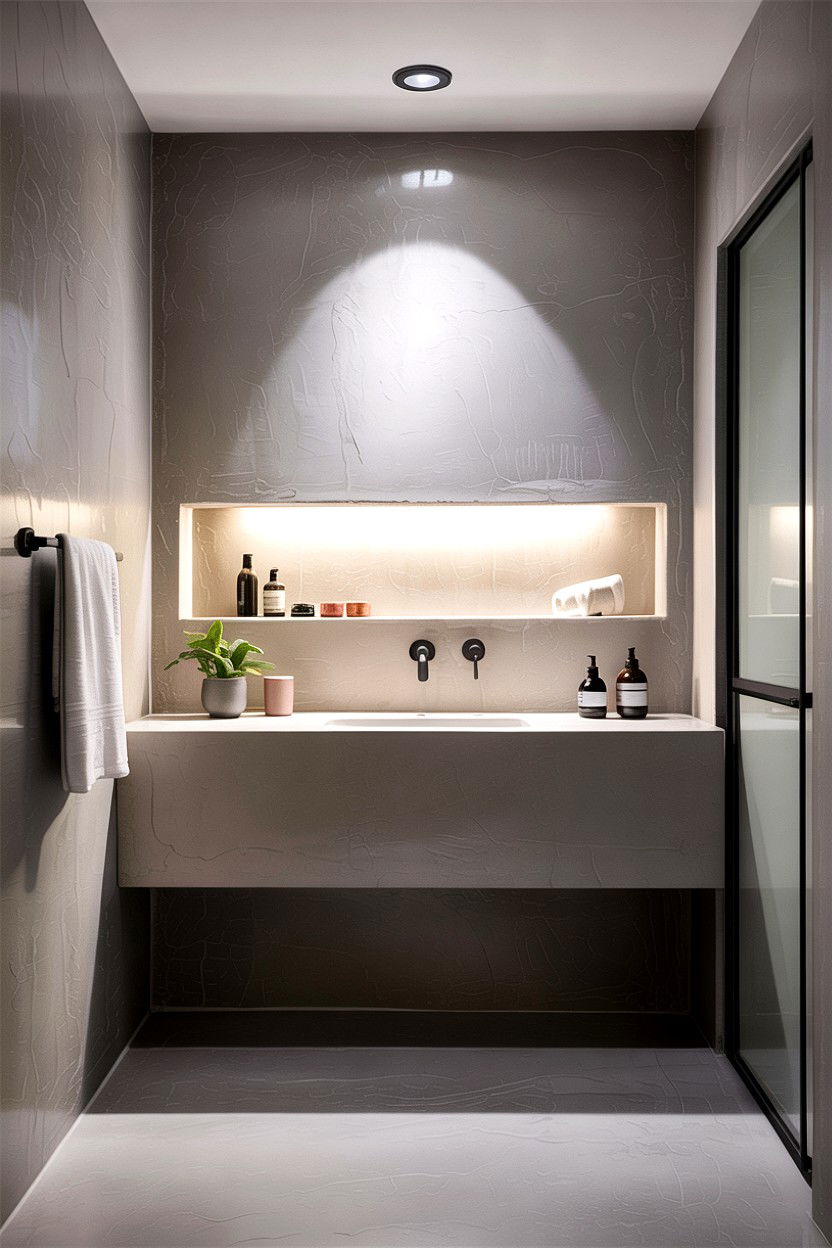 Concrete Bathroom Niche - 30 lighted niche bathroom ideas