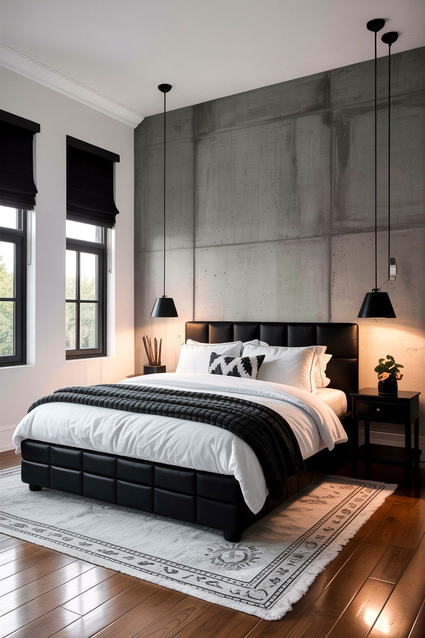 Concrete Bedroom With Black Accents - 30 concrete wall bedroom ideas