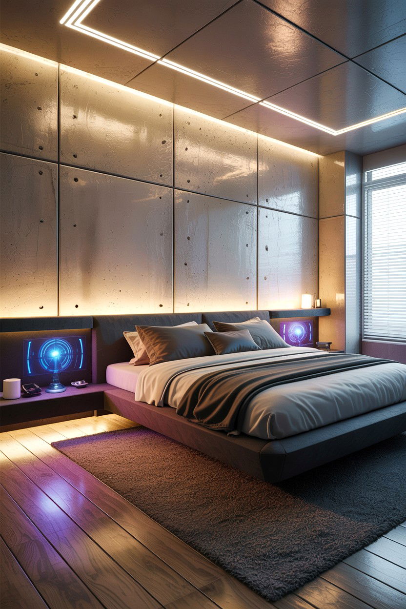 Concrete Bedroom With LED Lighting - 30 concrete wall bedroom ideas