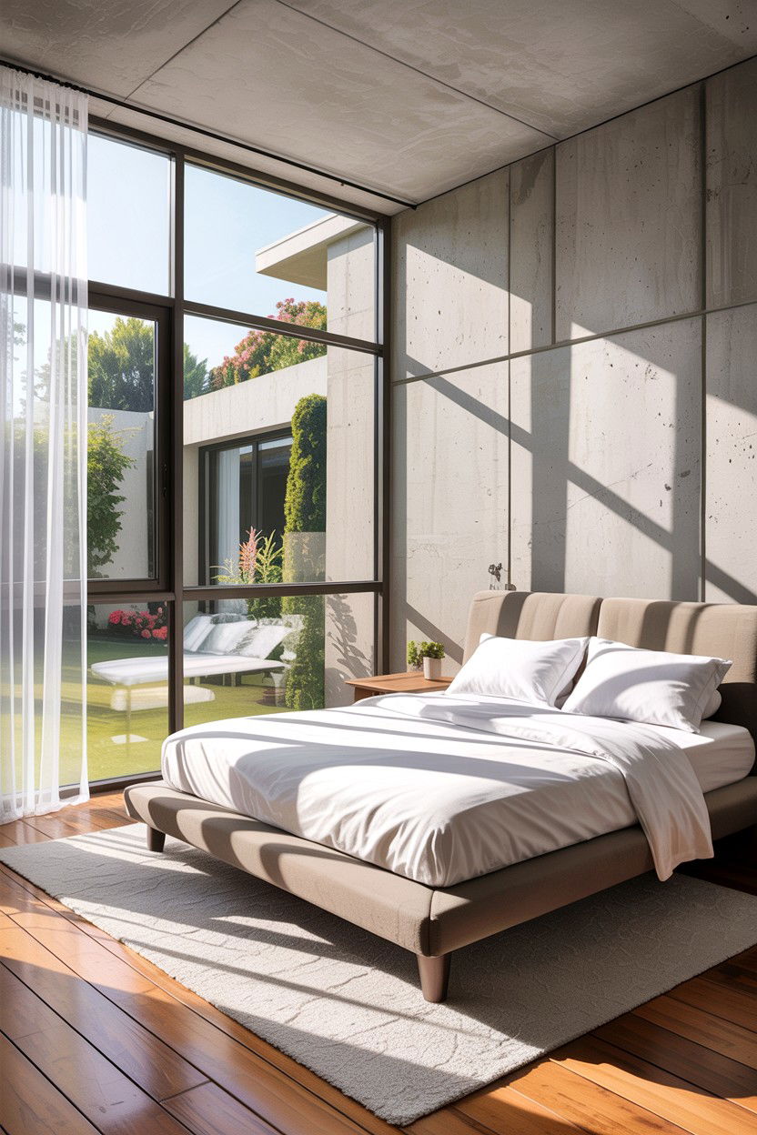 Concrete Bedroom With Large Windows - 30 concrete wall bedroom ideas