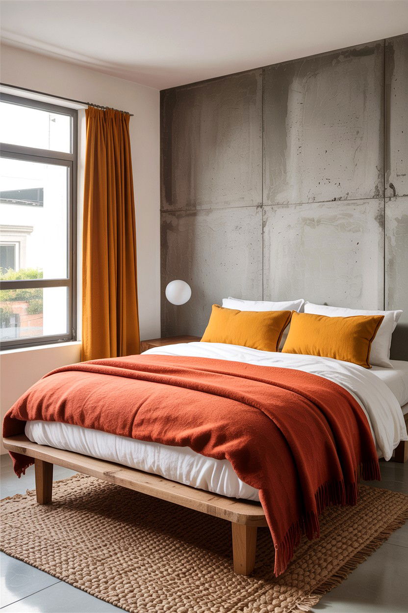 Concrete Bedroom With Warm Textiles - 30 concrete wall bedroom ideas