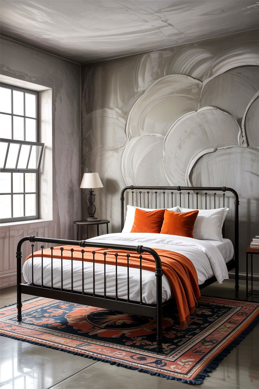 Concrete Finish Wall - 30 bedroom accent wall ideas