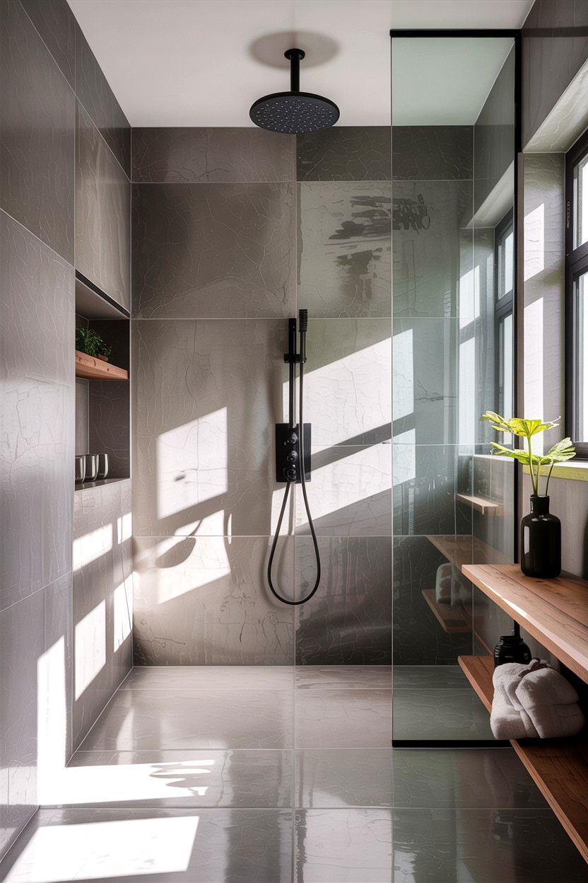 Concrete Look Large Format Tile - 30 accent tile bathroom ideas