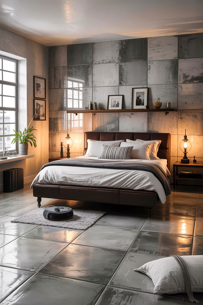 Concrete Look Tile - 30 bedroom floor ideas