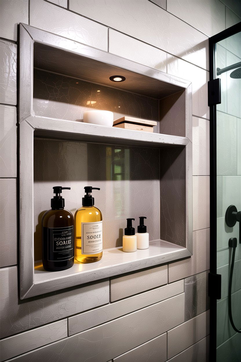 Concrete Niche Shower Shelf - 30 concrete bathroom ideas