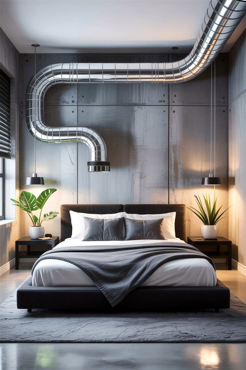 Concrete bedroom walls - 30 exposed ductwork bedroom ideas