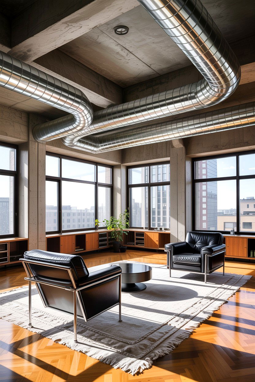 Concrete ceiling exposed ductwork - 30 exposed ductwork living room ideas
